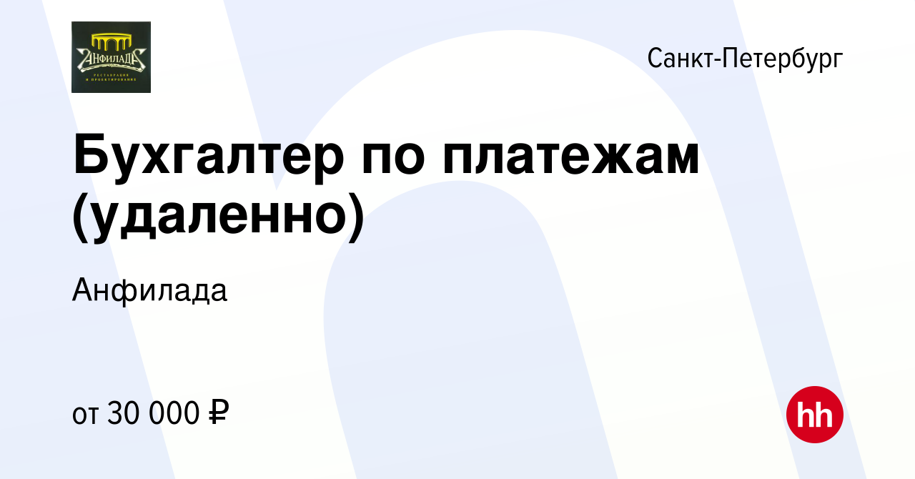 Вакансия Бухгалтер по платежам (удаленно) в Санкт-Петербурге, работа в  компании Анфилада (вакансия в архиве c 11 мая 2023)