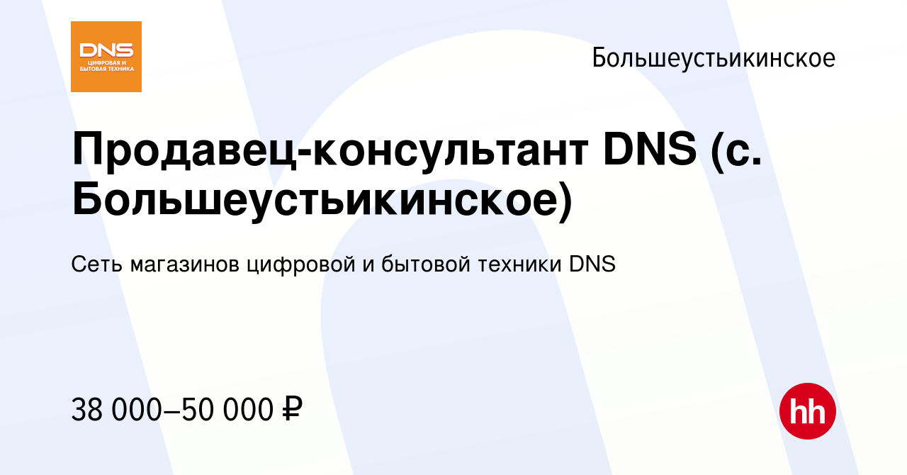 Вакансия Продавец-консультант DNS (с. Большеустьикинское) в  Большеустьикинском, работа в компании Сеть магазинов цифровой и бытовой  техники DNS (вакансия в архиве c 13 августа 2023)