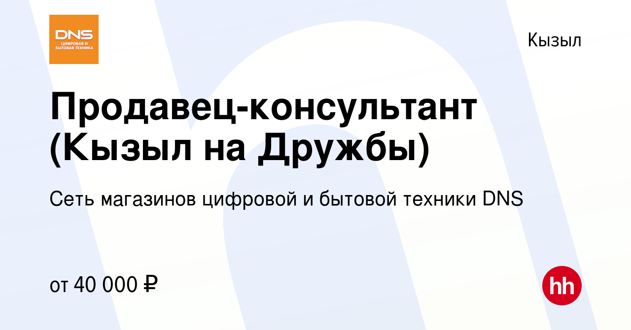 Вакансия Продавец-консультант (Кызыл на Дружбы) в Кызыле, работа в компании  Сеть магазинов цифровой и бытовой техники DNS (вакансия в архиве c 5 мая  2023)