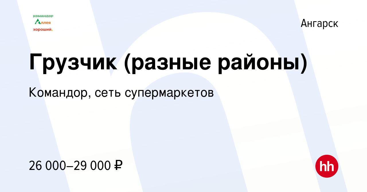 Вакансия Грузчик (разные районы) в Ангарске, работа в компании Командор,  сеть супермаркетов (вакансия в архиве c 23 октября 2023)