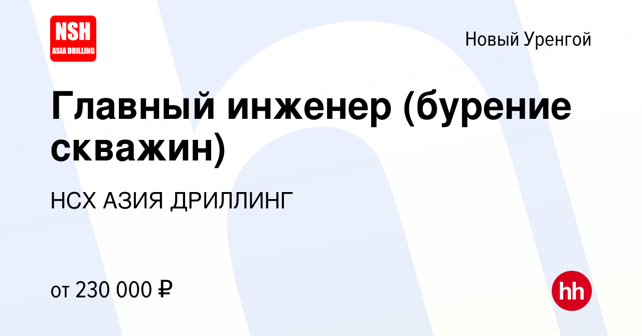 Вакансия Главный инженер (бурение скважин) в Новом Уренгое, работа в  компании НСХ АЗИЯ ДРИЛЛИНГ (вакансия в архиве c 19 июня 2023)