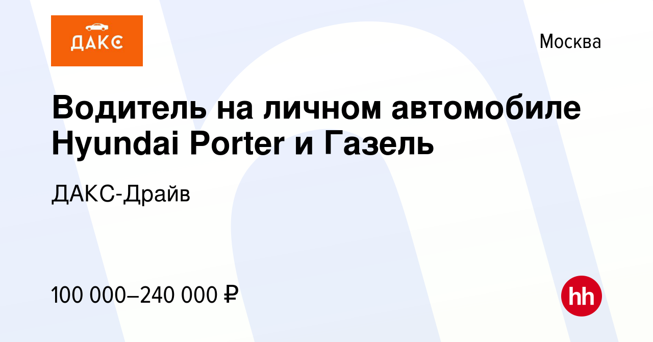 Вакансия Водитель на личном автомобиле Hyundai Porter и Газель в Москве,  работа в компании ДАКС-Драйв (вакансия в архиве c 23 июня 2023)