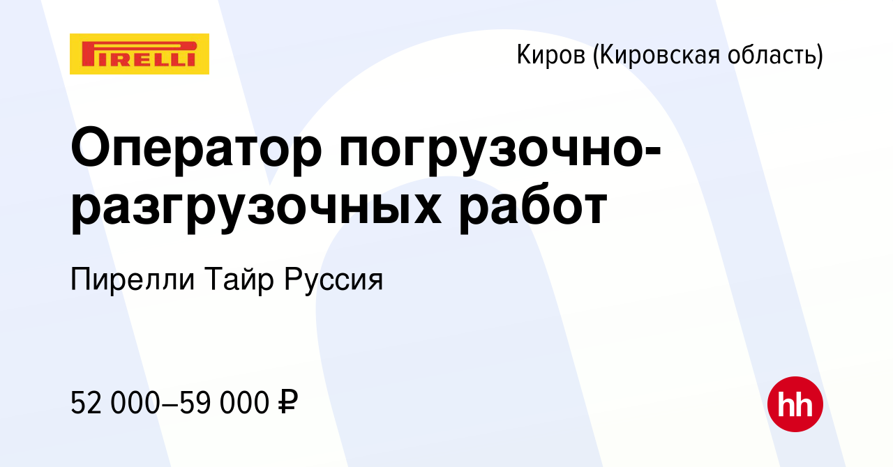 Вакансия Оператор погрузочно-разгрузочных работ в Кирове (Кировская  область), работа в компании Пирелли Тайр Руссия (вакансия в архиве c 15  декабря 2023)