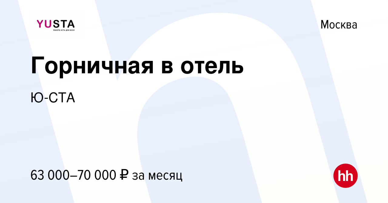 Вакансия Горничная в отель в Москве, работа в компании Ю-СТА (вакансия в  архиве c 24 июня 2023)