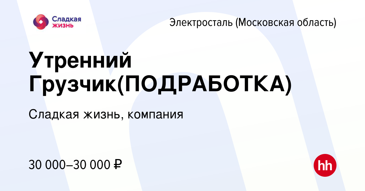 Вакансия Утренний Грузчик(ПОДРАБОТКА) в Электростали, работа в компании  Сладкая жизнь, компания (вакансия в архиве c 11 октября 2023)