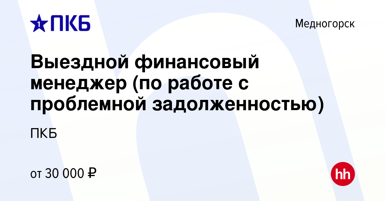 Вакансия Выездной финансовый менеджер (по работе с проблемной  задолженностью) в Медногорске, работа в компании ПКБ (вакансия в архиве c 7  августа 2023)