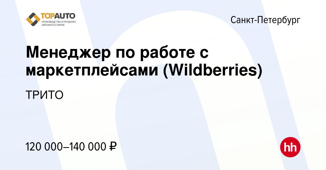 Вакансия Менеджер по работе с маркетплейсами (Wildberries) в  Санкт-Петербурге, работа в компании ТРИТО (вакансия в архиве c 4 июля 2023)