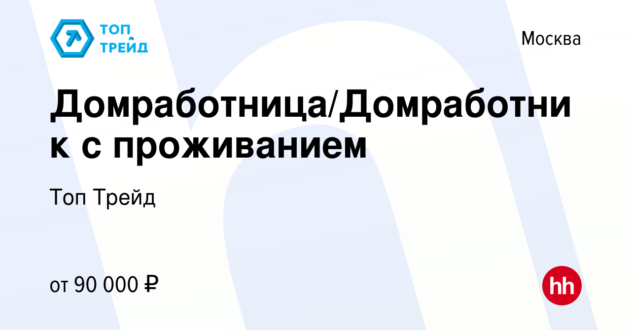 Вакансия Домработница/Домработник с проживанием в Москве, работа в компании  Топ Трейд (вакансия в архиве c 5 июля 2023)