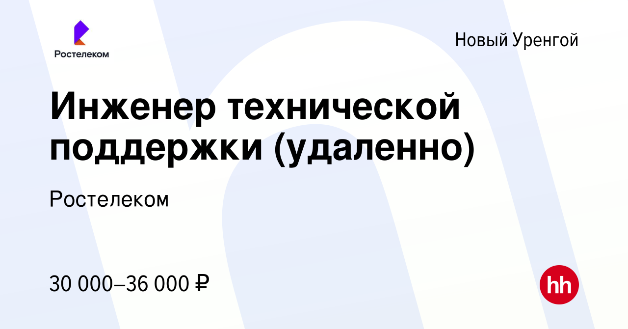 Вакансия Инженер технической поддержки (удаленно) в Новом Уренгое, работа в  компании Ростелеком (вакансия в архиве c 9 июня 2023)