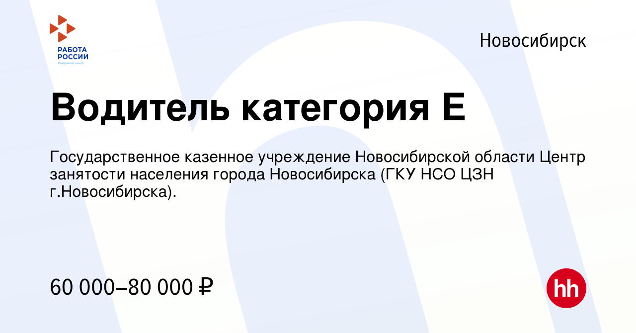 Вакансия Водитель категория Е в Новосибирске, работа в компании  Государственное казенное учреждение Новосибирской области Центр занятости  населения города Новосибирска (ГКУ НСО ЦЗН г.Новосибирска). (вакансия в  архиве c 15 июля 2023)