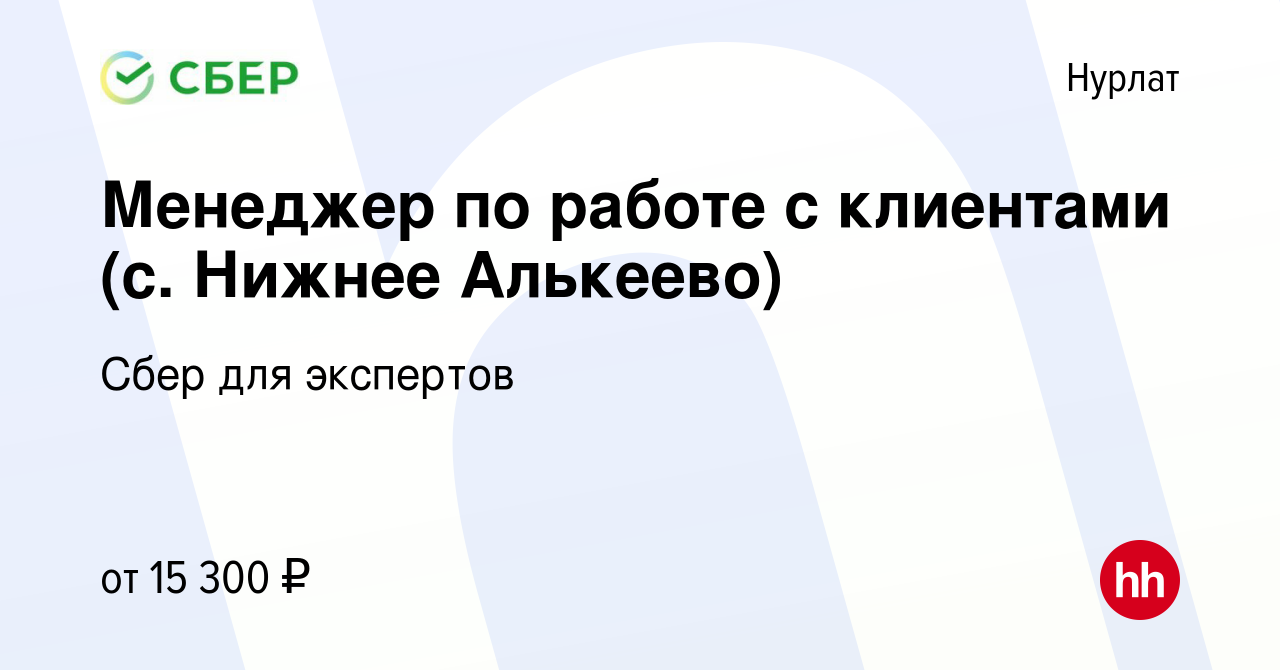 Вакансия Менеджер по работе с клиентами (с. Нижнее Алькеево) в Нурлате,  работа в компании Сбер для экспертов (вакансия в архиве c 26 января 2024)