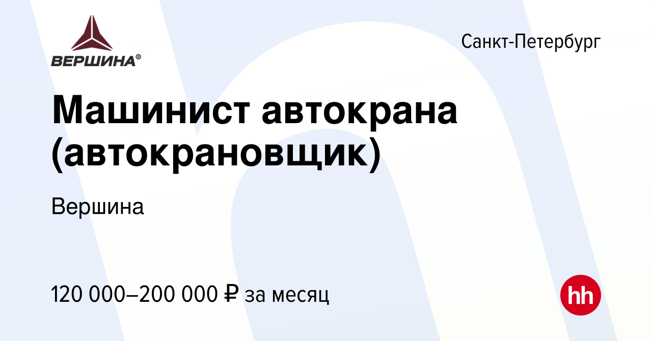 Вакансия Машинист автокрана (автокрановщик) в Санкт-Петербурге, работа в  компании Вершина (вакансия в архиве c 19 августа 2023)