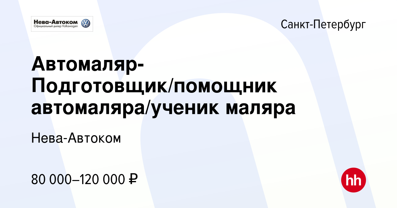 Вакансия Автомаляр-Подготовщик/помощник автомаляра/ученик маляра в  Санкт-Петербурге, работа в компании Нева-Автоком (вакансия в архиве c 17  августа 2023)