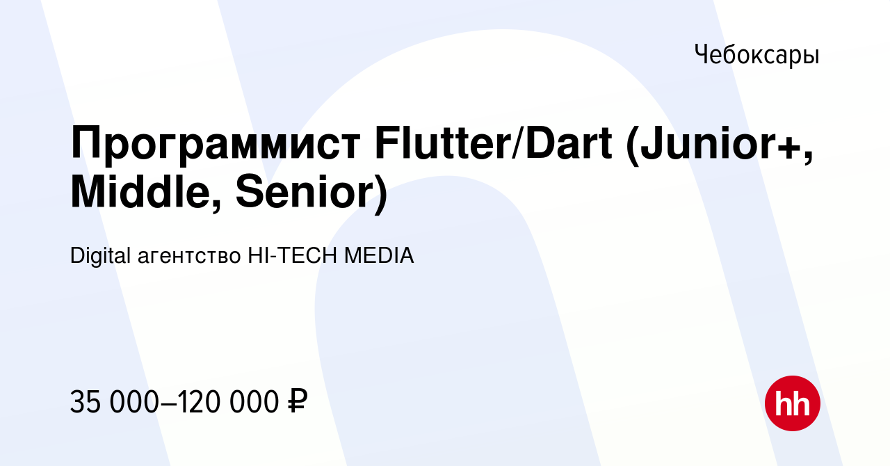 Вакансия Программист Flutter/Dart (Junior+, Middle, Senior) в Чебоксарах,  работа в компании Digital агентство HI-TECH MEDIA (вакансия в архиве c 21  июля 2023)