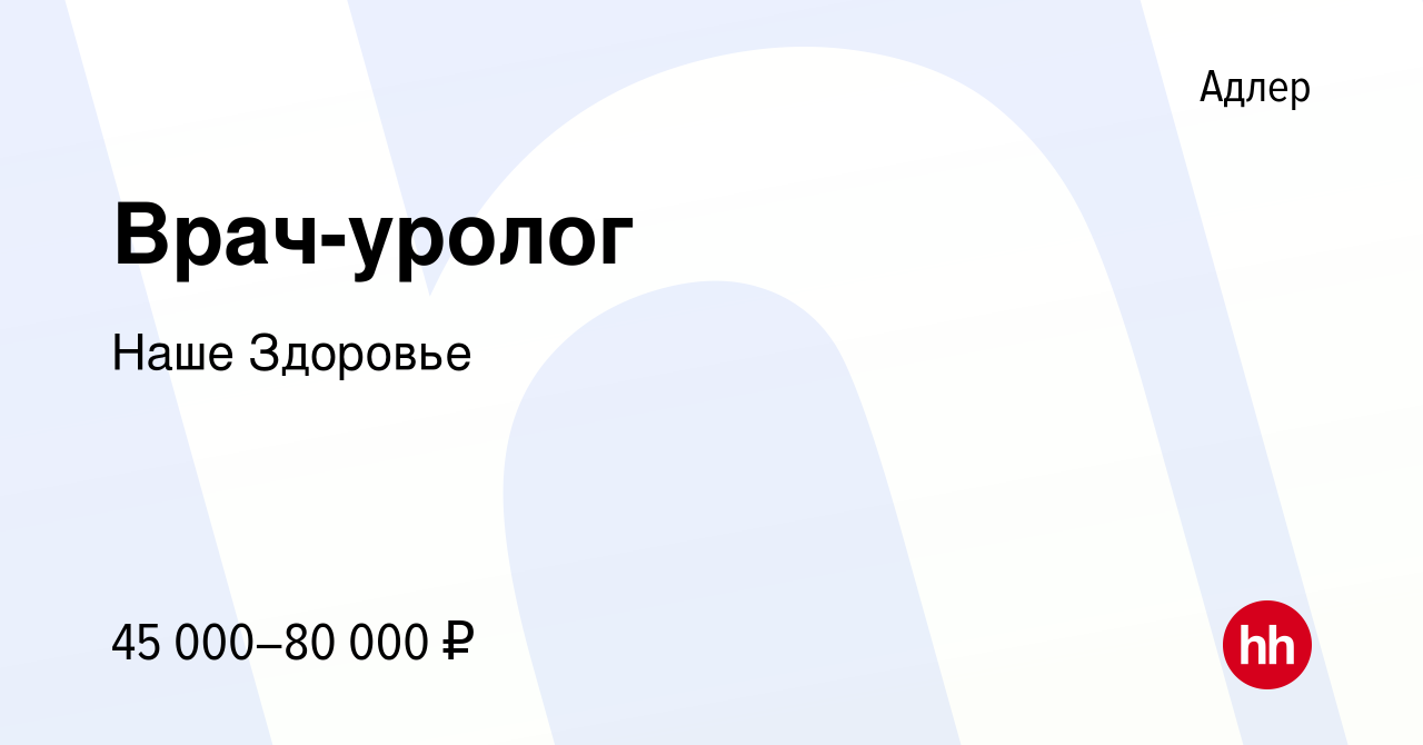 Вакансия Врач-уролог в Адлере, работа в компании Наше Здоровье (вакансия в  архиве c 26 августа 2023)