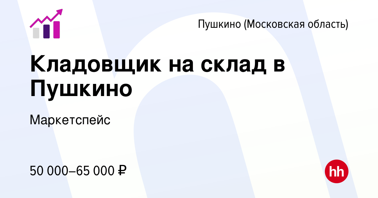 Вакансия Кладовщик на склад в Пушкино в Пушкино (Московская область) ,  работа в компании Маркетспейс (вакансия в архиве c 22 октября 2023)