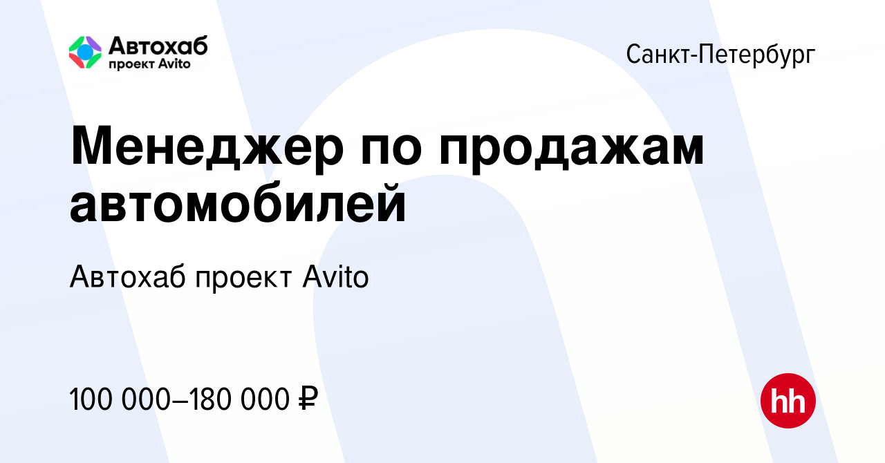 Вакансия Менеджер по продажам автомобилей в Санкт-Петербурге, работа в  компании Автохаб проект Avito (вакансия в архиве c 11 ноября 2023)