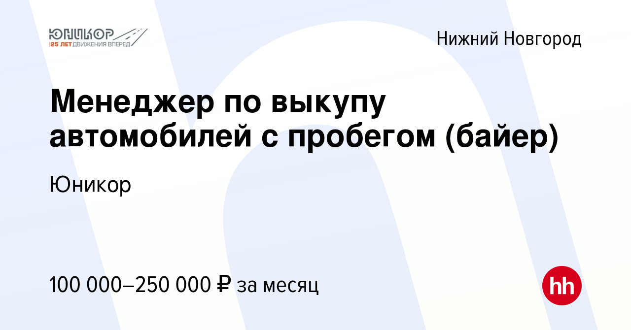 Вакансия Менеджер по выкупу автомобилей с пробегом (байер) в Нижнем  Новгороде, работа в компании Юникор (вакансия в архиве c 24 сентября 2023)