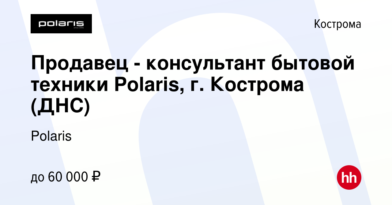 Вакансия Продавец - консультант бытовой техники Polaris, г. Кострома (ДНС)  в Костроме, работа в компании Polaris (вакансия в архиве c 13 декабря 2023)