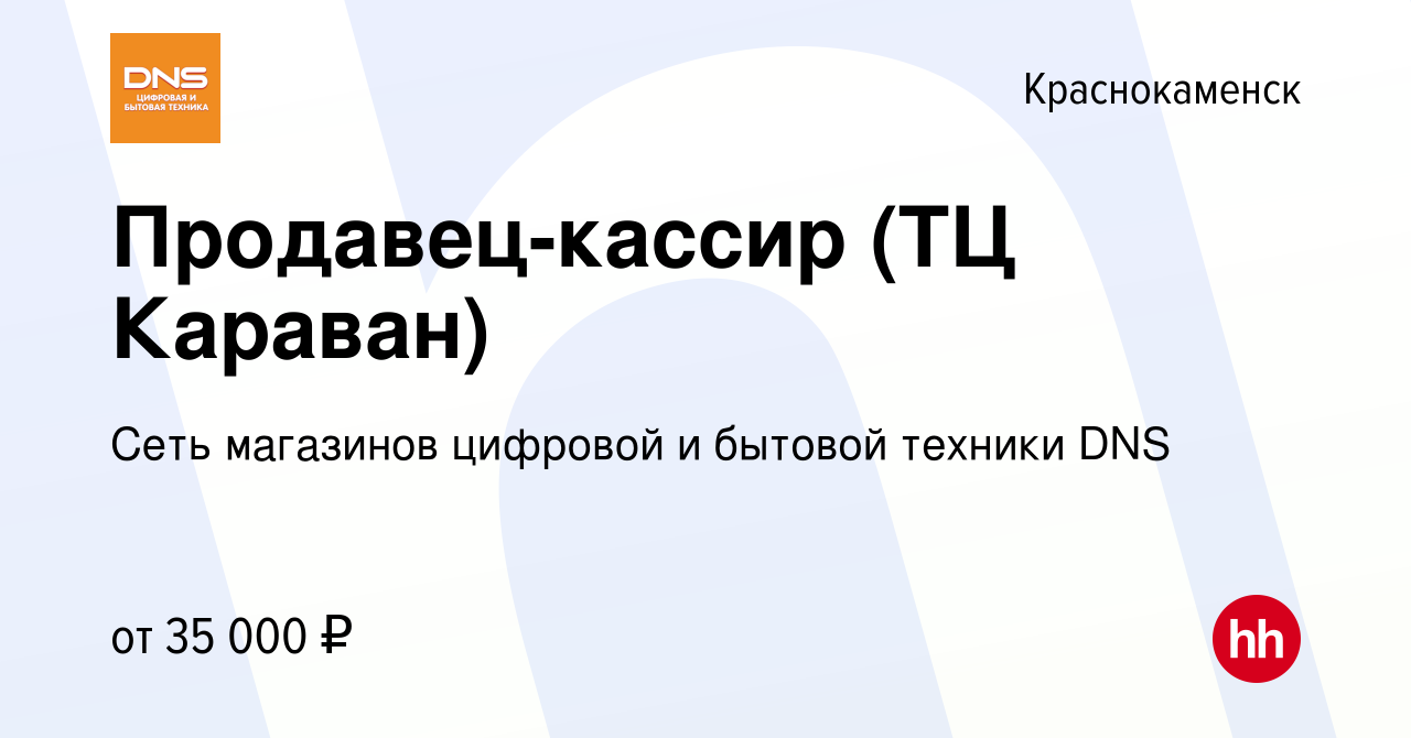 Вакансия Продавец-кассир (ТЦ Караван) в Краснокаменске, работа в компании  Сеть магазинов цифровой и бытовой техники DNS (вакансия в архиве c 7  августа 2023)