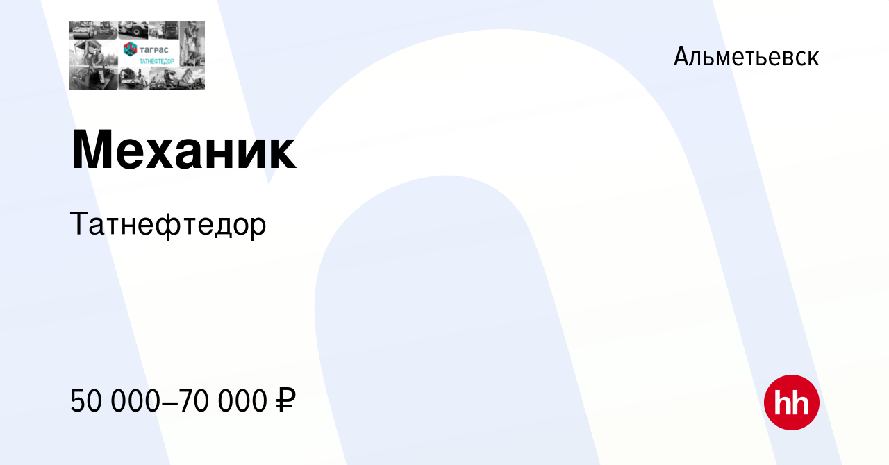 Вакансия Механик в Альметьевске, работа в компании Татнефтедор (вакансия в  архиве c 5 августа 2023)