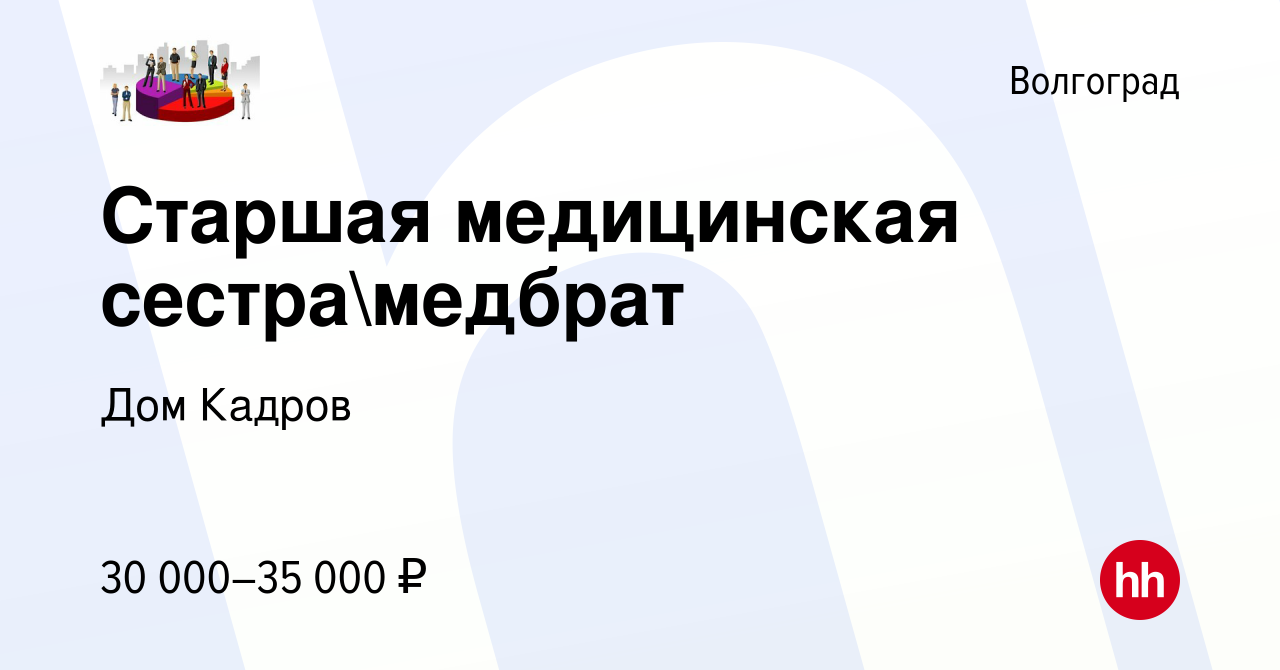 Вакансия Старшая медицинская сестрамедбрат в Волгограде, работа в компании Дом  Кадров (вакансия в архиве c 24 июля 2023)