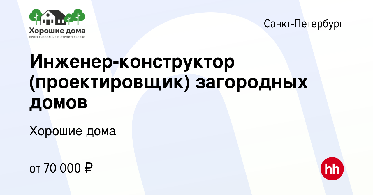 Вакансия Инженер-конструктор (проектировщик) загородных домов в Санкт- Петербурге, работа в компании Хорошие дома (вакансия в архиве c 11 августа  2023)