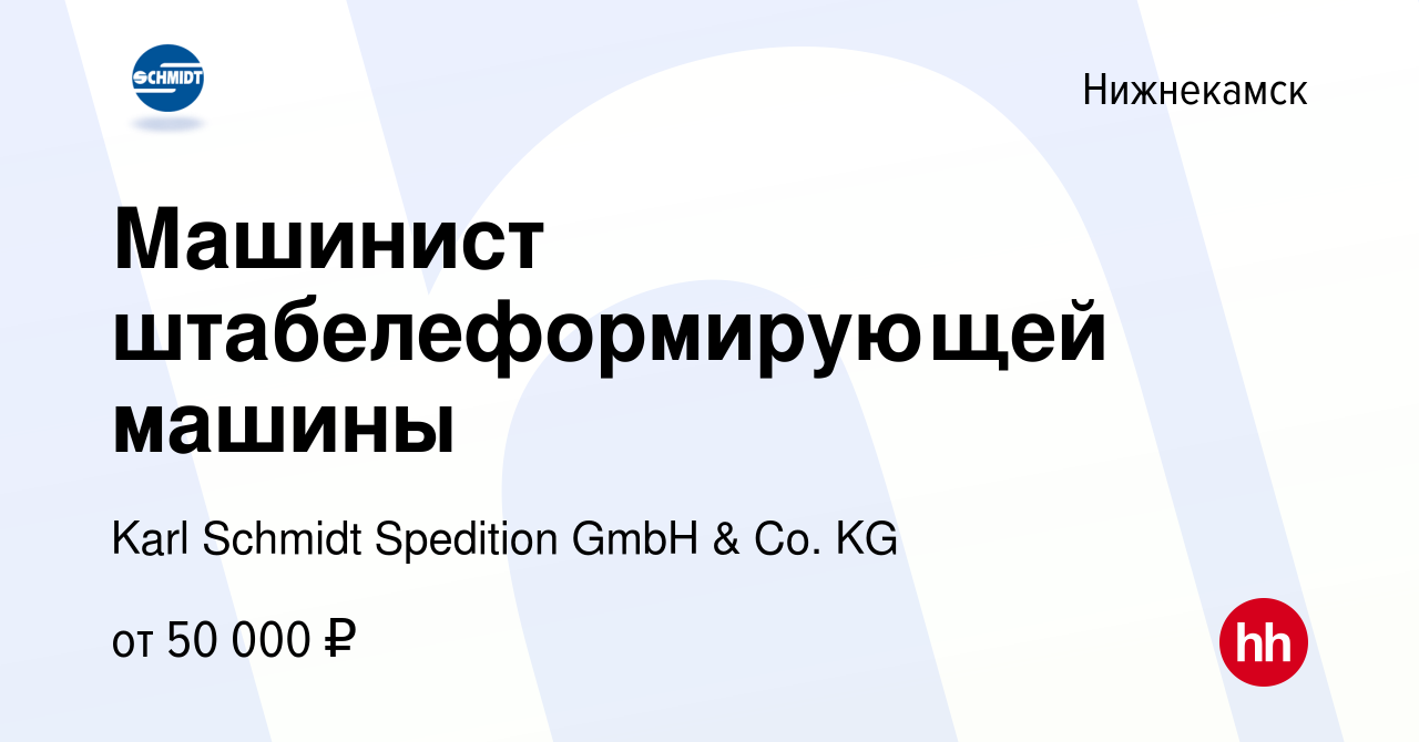 Вакансия Машинист штабелеформирующей машины в Нижнекамске, работа в  компании Karl Schmidt Spedition GmbH & Co. KG (вакансия в архиве c 12  августа 2023)