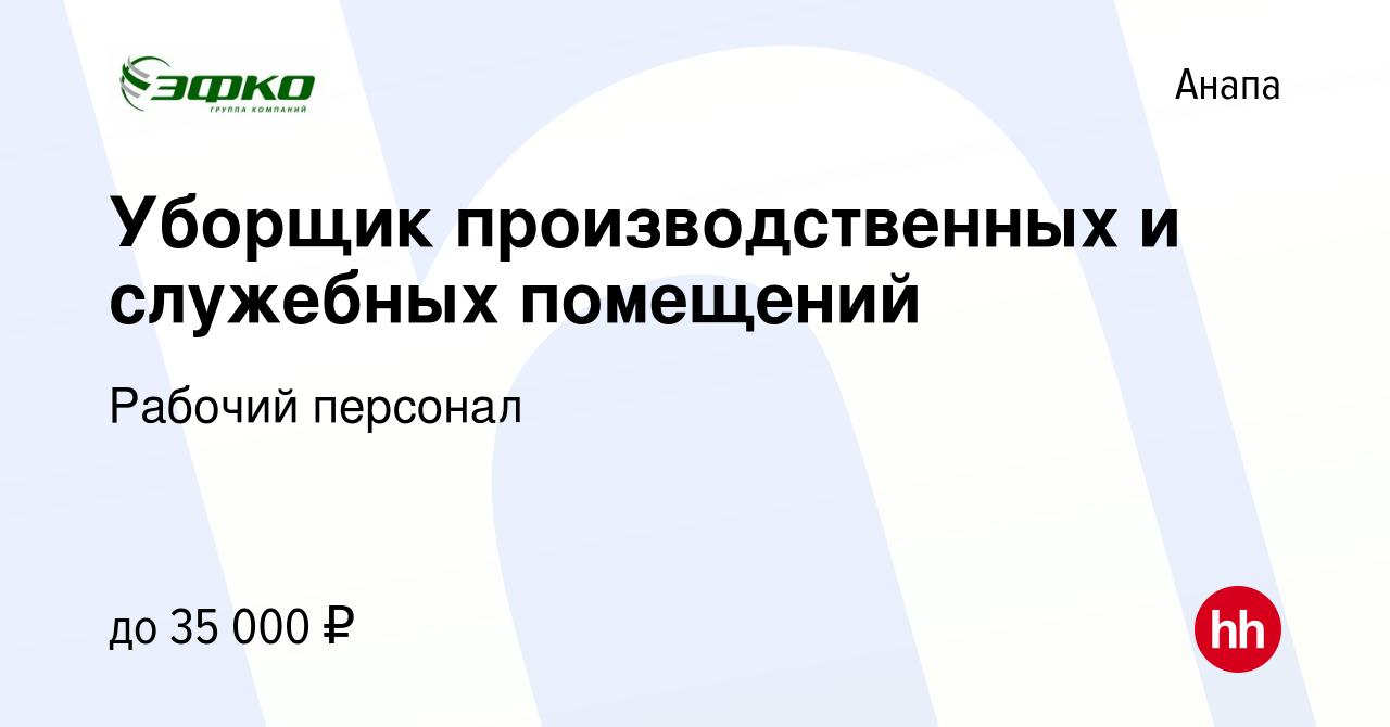 Вакансия Уборщик производственных и служебных помещений в Анапе, работа в  компании Рабочий персонал (вакансия в архиве c 16 августа 2023)