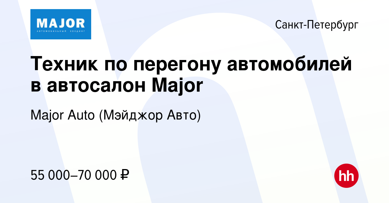 Вакансия Техник по перегону автомобилей в автосалон Major в  Санкт-Петербурге, работа в компании Major Auto (Мэйджор Авто) (вакансия в  архиве c 11 мая 2024)