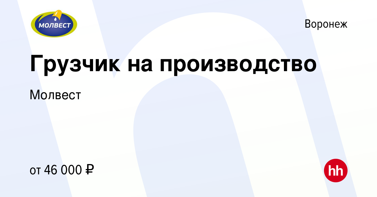 Вакансия Грузчик на производство в Воронеже, работа в компании Молвест  (вакансия в архиве c 20 августа 2023)