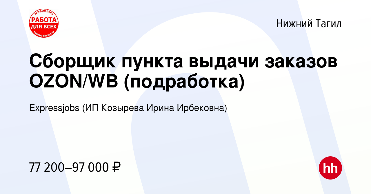 Вакансия Сборщик пункта выдачи заказов OZON/WB (подработка) в Нижнем  Тагиле, работа в компании Expressjobs (ИП Козырева Ирина Ирбековна)  (вакансия в архиве c 21 августа 2023)