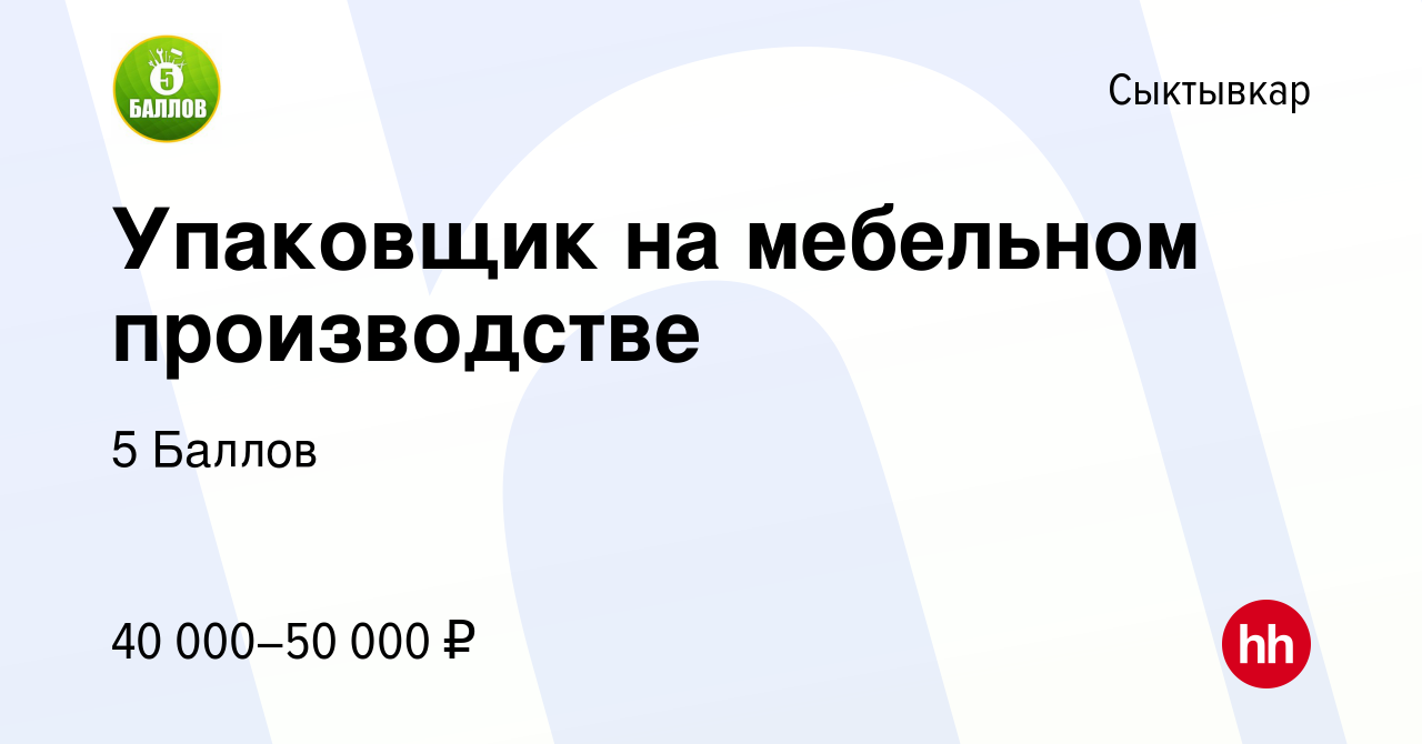 Вакансия Упаковщик на мебельном производстве в Сыктывкаре, работа в  компании 5 Баллов (вакансия в архиве c 19 сентября 2023)