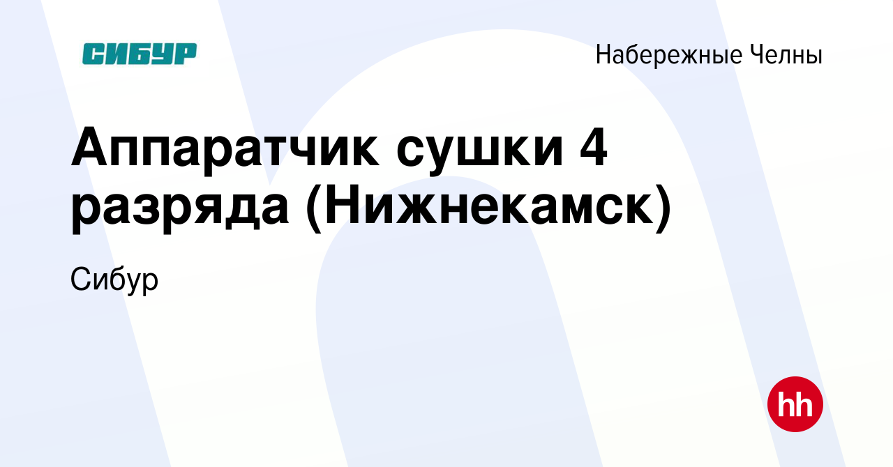 Вакансия Аппаратчик сушки 4 разряда (Нижнекамск) в Набережных Челнах, работа  в компании Сибур (вакансия в архиве c 22 августа 2023)