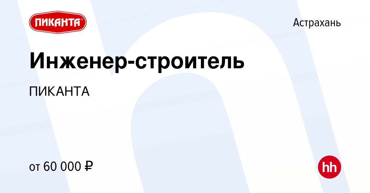 Вакансия Инженер-строитель в Астрахани, работа в компании ПИКАНТА (вакансия  в архиве c 4 октября 2023)