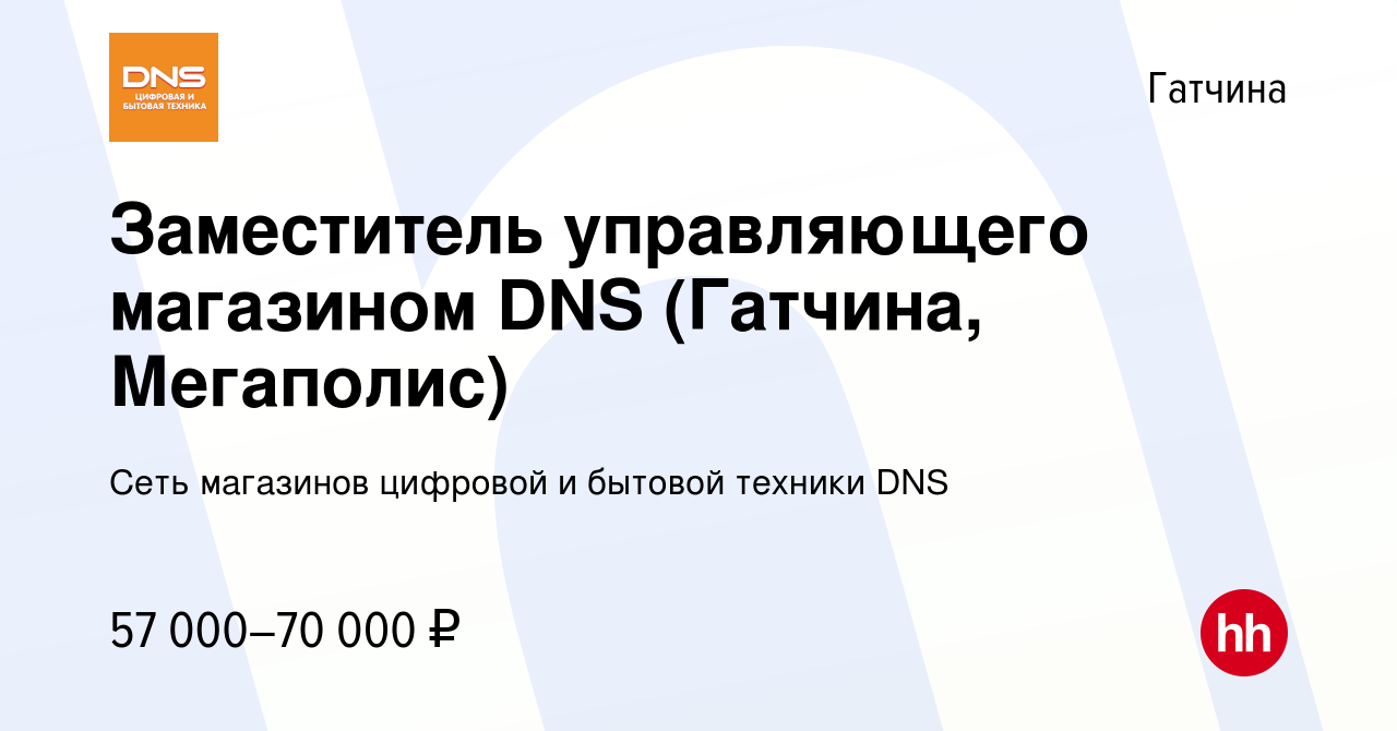 Вакансия Заместитель управляющего магазином DNS (Гатчина, Мегаполис) в  Гатчине, работа в компании Сеть магазинов цифровой и бытовой техники DNS  (вакансия в архиве c 28 июля 2023)