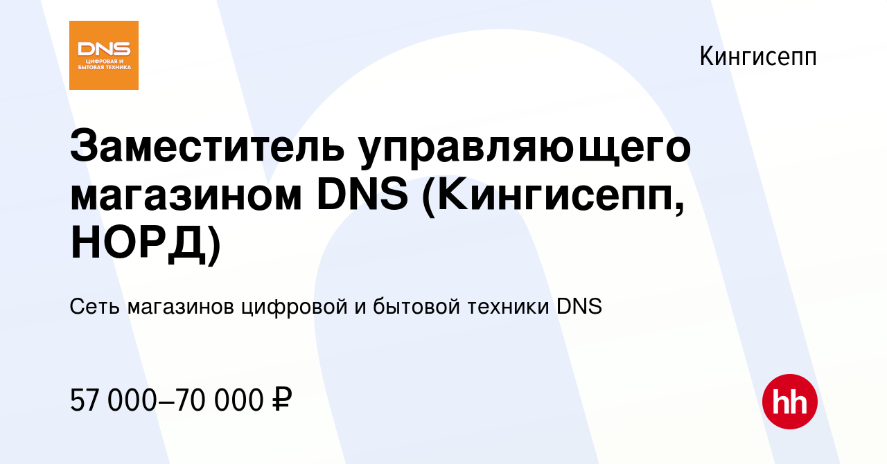 Вакансия Заместитель управляющего магазином DNS (Кингисепп, НОРД) в  Кингисеппе, работа в компании Сеть магазинов цифровой и бытовой техники DNS  (вакансия в архиве c 28 июля 2023)