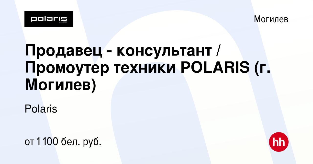 Вакансия Продавец - консультант / Промоутер техники POLARIS (г. Могилев) в  Могилеве, работа в компании Polaris (вакансия в архиве c 1 августа 2023)