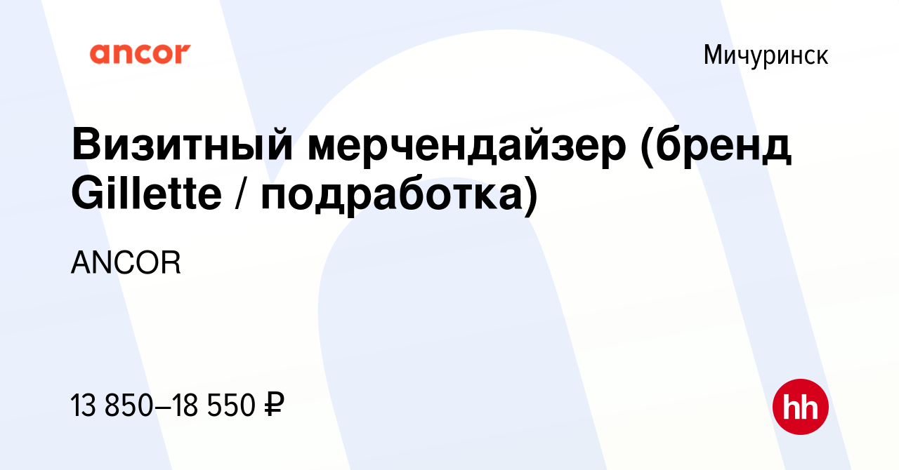 Вакансия Визитный мерчендайзер (бренд Gillette / подработка) в Мичуринске,  работа в компании ANCOR (вакансия в архиве c 28 августа 2023)