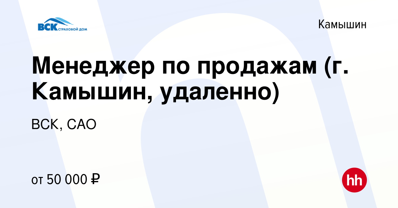 Вакансия Менеджер по продажам (г. Камышин, удаленно) в Камышине, работа в  компании ВСК, САО (вакансия в архиве c 2 сентября 2023)