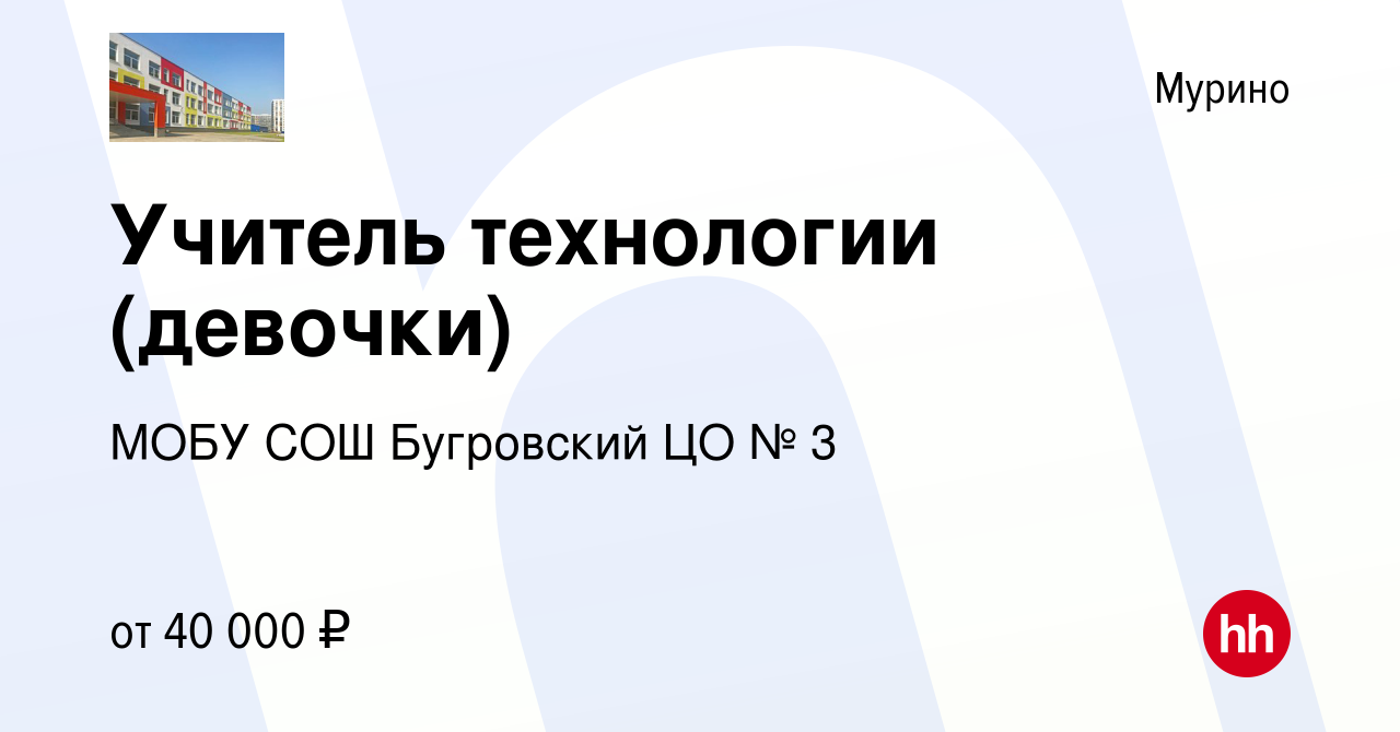 Вакансия Учитель технологии (девочки) в Мурино, работа в компании МОБУ СОШ  Бугровский ЦО № 3 (вакансия в архиве c 21 августа 2023)