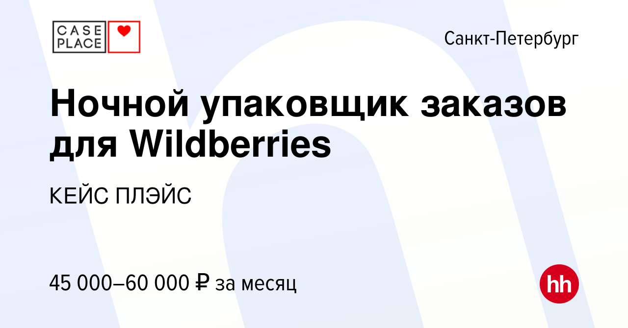 Вакансия Ночной упаковщик заказов для Wildberries в Санкт-Петербурге, работа  в компании КЕЙС ПЛЭЙС (вакансия в архиве c 14 сентября 2023)