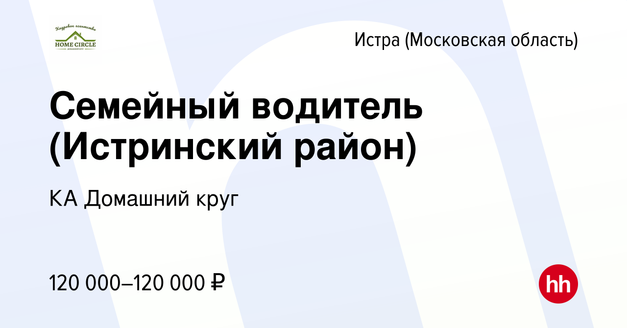 Вакансия Семейный водитель (Истринский район) в Истре, работа в компании КА  Домашний круг (вакансия в архиве c 7 сентября 2023)