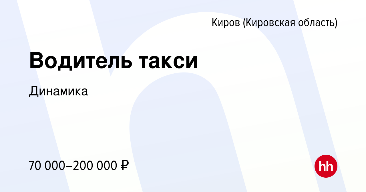 Вакансия Водитель такси в Кирове (Кировская область), работа в компании  Динамика (вакансия в архиве c 5 октября 2023)