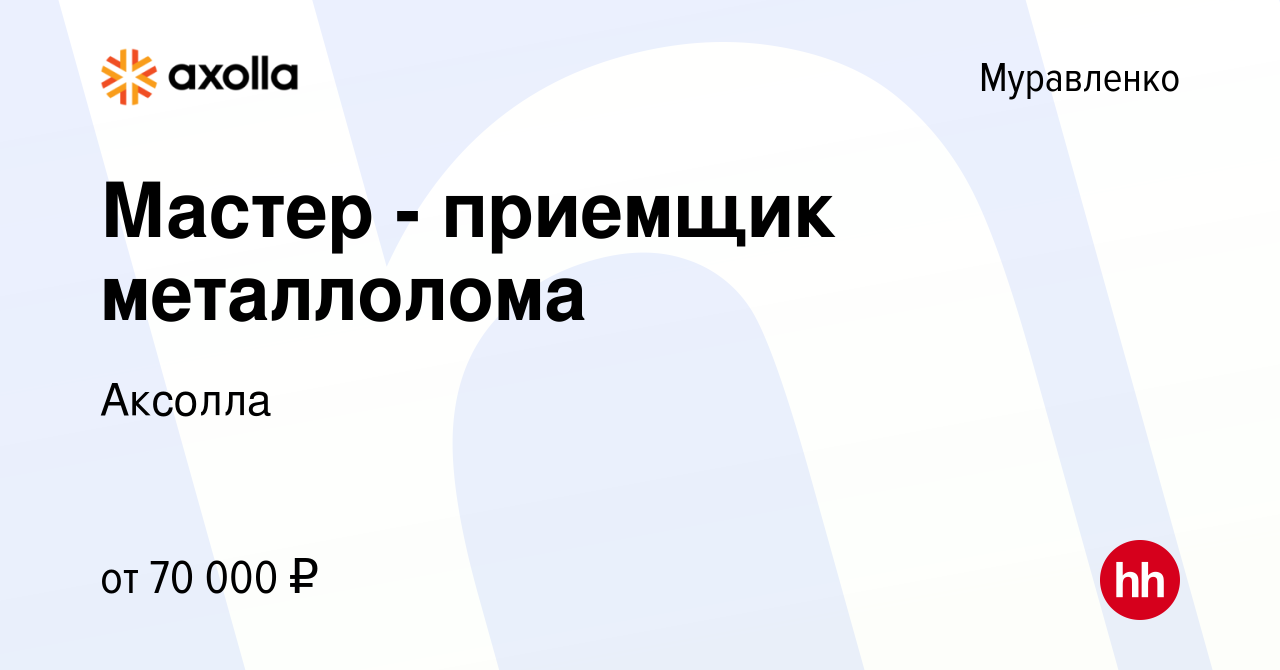 Вакансия Мастер - приемщик металлолома в Муравленко, работа в компании  Аксолла (вакансия в архиве c 6 октября 2023)