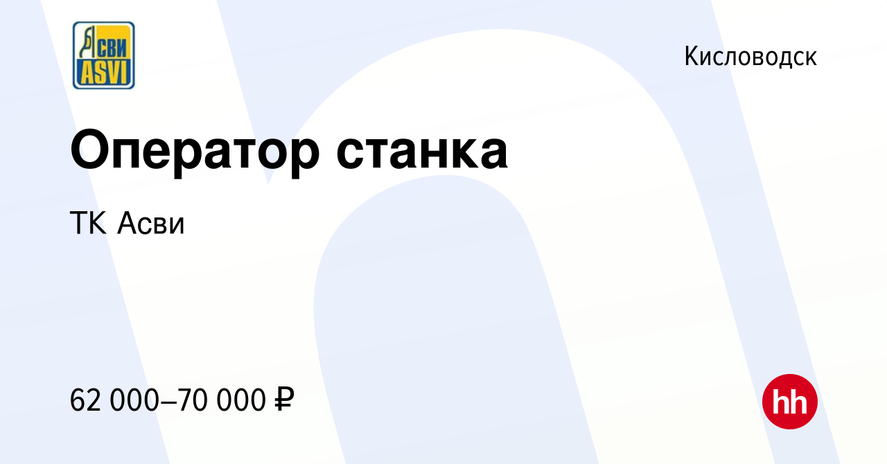 Вакансия Оператор станка в Кисловодске, работа в компании ТК Асви (вакансия  в архиве c 7 октября 2023)