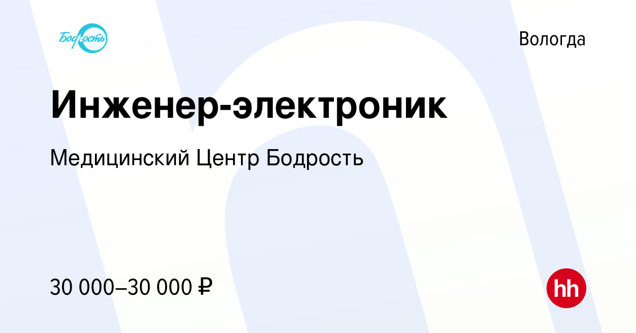 Вакансия Инженер-электроник в Вологде, работа в компании Медицинский Центр  Бодрость (вакансия в архиве c 28 сентября 2023)