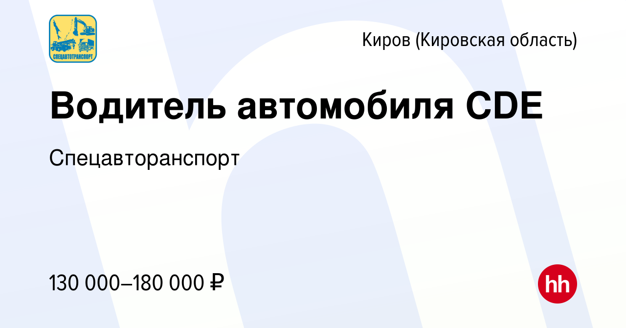 Вакансия Водитель автомобиля CDE в Кирове (Кировская область), работа в  компании Спецавторанспорт (вакансия в архиве c 8 ноября 2023)