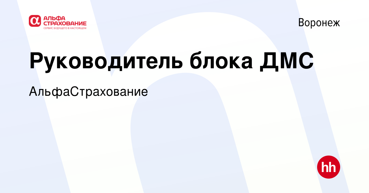 Вакансия Руководитель блока ДМС в Воронеже, работа в компании  АльфаСтрахование (вакансия в архиве c 15 октября 2023)