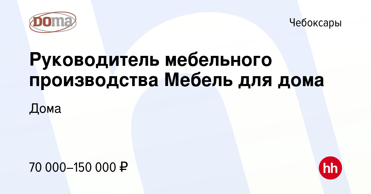 Вакансия Руководитель мебельного производства Мебель для дома в Чебоксарах,  работа в компании Дома (вакансия в архиве c 20 октября 2023)